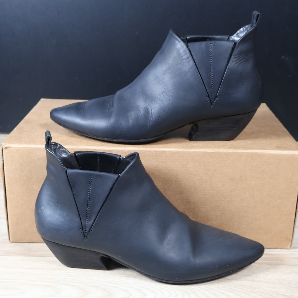 Marsell Boots Womens Size 7 Black Leather Ankle Shoes Pointed Toe Made In Italy